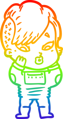 gökkuşağı gradyan çizgi çizimi bir insan tarafından çizilmiş bilim kurgu elbiseli bir kızı şaşırttı