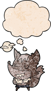 Bir insan tarafından çizilmiş grunge desenli düşünce baloncuğu olan bir kurtadam.