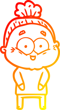 Bir insan tarafından çizilmiş mutlu, yaşlı bir kadının sıcak çizgi çizimi.