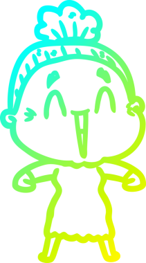 Bir insan tarafından çizilmiş, mutlu, yaşlı bir kadının çizdiği soğuk çizgi.