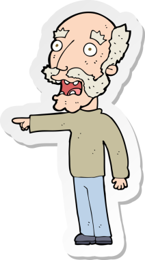 Karikatür çıkartması. Korkmuş yaşlı bir adam bir insan tarafından çizilmiş.