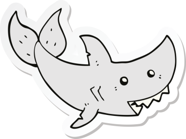 Bir insan tarafından çizilmiş karikatür köpekbalığı etiketi.