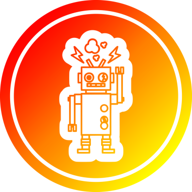 arızalı robot dairesel simgesi bir insan tarafından çizilmiş sıcak gradyan bitiş