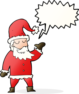 Bir insan tarafından çizilmiş konuşma balonlu Noel Baba çizgi filmi.