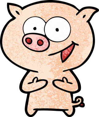 Bir insan tarafından çizilmiş neşeli domuz çizgi filmi.