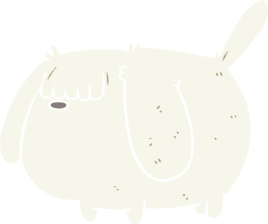 Bir insan tarafından çizilmiş komik düz renkli çizgi film köpeği.