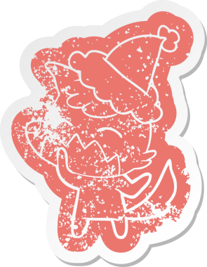 Bir insan tarafından çizilmiş Noel Baba şapkası giymiş tilki çıkartması.