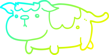 Bir insan tarafından çizilen çizgi film köpeğinin soğuk gradyan çizgisi.