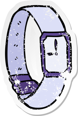 Bir insan tarafından çizilmiş çizgi film kol saati etiketi.