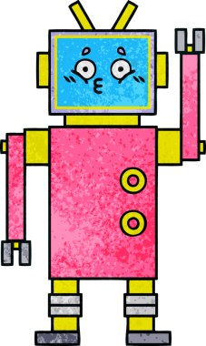 Bir insan tarafından çizilmiş bir robotun retro grunge dokusu