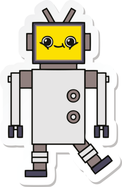 Bir insan tarafından çizilmiş şirin çizgi film robotunun çıkartması.