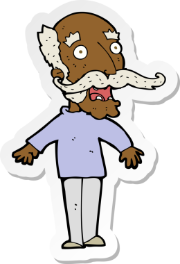 Karikatür çıkartması. Yaşlı bir adam, bir insan tarafından çizilmiş şaşkınlıkla nefes nefese.