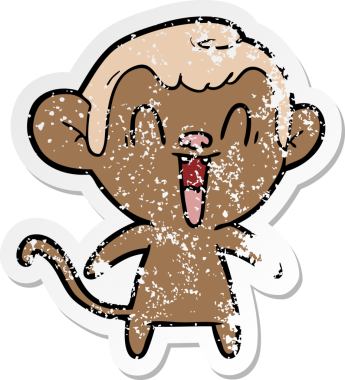 Bir insan tarafından çizilmiş gülen maymunun sıkıntılı çıkartması.