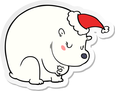 Bir insan tarafından çizilmiş Noel Baba şapkası giyen bir kutup ayısının çizilmiş şirin el yazısı.