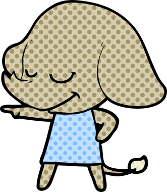 Bir insan tarafından çizilmiş gülümseyen bir fil.