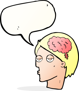 Bir insan tarafından çizilmiş, beyin sembollü çizgi film kafası.