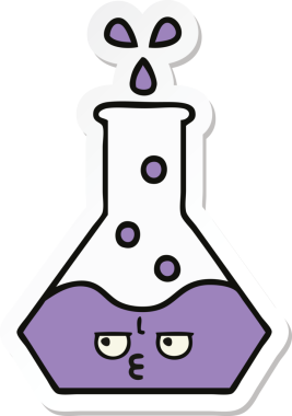 Bir insan tarafından çizilmiş sevimli bir karikatür bilim şişesinin etiketi.