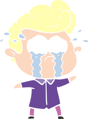 Bir insan tarafından çizilmiş düz renkli çizgi film ağlayan adam.