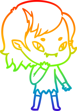 Gökkuşağı gradyan çizgi çizimi Bir insan tarafından çizilmiş düşünülen çizgi roman dostu vampir kız