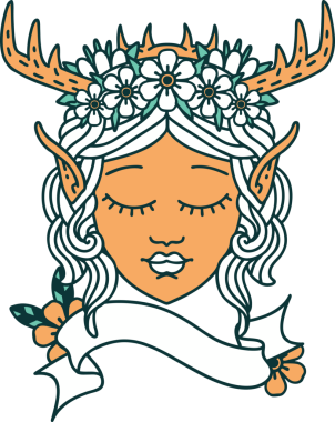 Retro Dövme Tarzı Elf Karakter Yüzü Bir İnsan Tarafından Çizildi