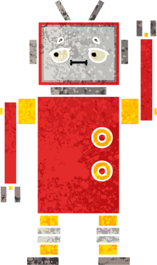 Bir insan tarafından çizilmiş bir robotun retro çizim tarzı karikatürü