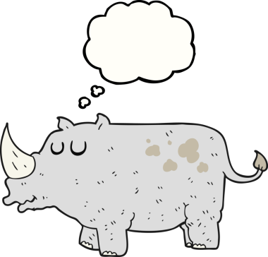 Bir insan tarafından çizilmiş serbest çizim balon çizgi film gergedanı.