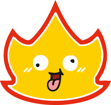 Bir insan tarafından çizilen ateşin düz renkli retro karikatürü