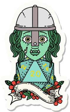 Bir insan tarafından çizilmiş 20 zarlı yarım ork savaşçısının çıkartması.