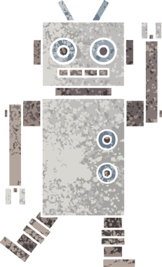 Bir insan tarafından çizilmiş dans eden robotun retro çizim tarzı karikatürü