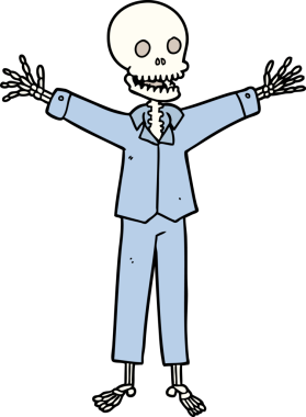 Bir insan tarafından çizilmiş pijama giymiş bir iskelet.