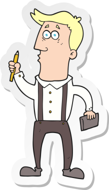 Bir insan tarafından çizilmiş defteri olan bir karikatürcünün çıkartması.