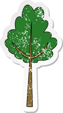 Bir insan tarafından çizilmiş garip bir el çizimi karikatür ağacının sıkıntılı çıkartması.