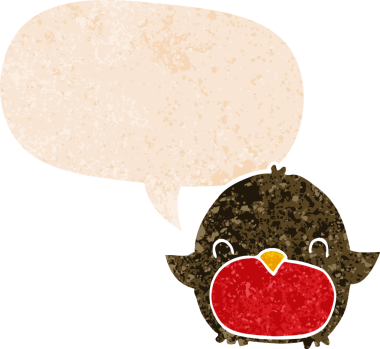 grunge 'da konuşma balonu olan karikatür pengueni bir insan tarafından çizilmiş tedirgin geçmiş dokulara sahip.