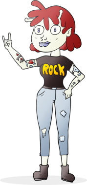Bir insan tarafından çizilmiş serbest çizim uzaylı rock hayranı kız.