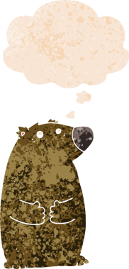 Düşünce baloncuğu ve grunge ile çizgi film ayısı bir insan tarafından çizilmiş tedirgin geçmiş doku