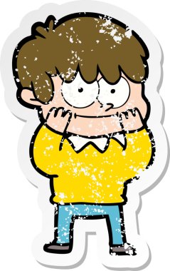 Bir insan tarafından çizilmiş mutlu bir çizgi film karakterinin sıkıntılı çıkartması.