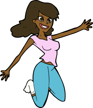 Bir insan tarafından çizilmiş çizgi film atlayan kadın.