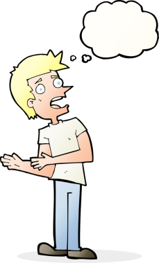 Bir insan tarafından çizilen düşünce baloncuğuyla bahaneler üreten çizgi film adamı.