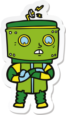 Bir insan tarafından çizilmiş robot karikatür çıkartması.