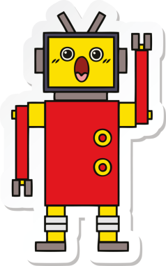 Bir insan tarafından çizilmiş şirin çizgi film robotunun çıkartması.