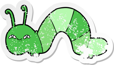 Bir insan tarafından çizilmiş mutlu tırtılın sıkıntılı çıkartması.