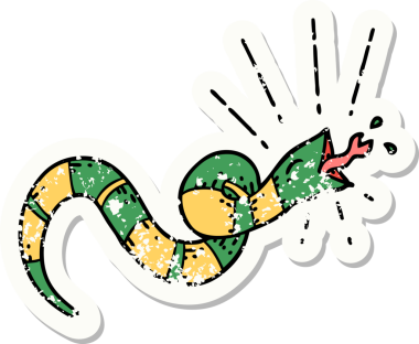 Bir insan tarafından çizilmiş eski bir dövme stili tıslayan yılan etiketi.