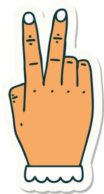 Bir insan tarafından çizilmiş iki parmağını kaldıran bir el çıkartması.