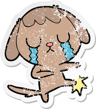 Bir insan tarafından çizilmiş ağlayan şirin bir köpeğin sıkıntılı çıkartması.