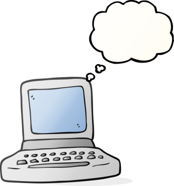 Bir insan tarafından çizilmiş serbest çizim düşünce balonu karikatürü eski bilgisayar