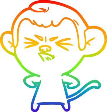 Bir insan tarafından çizilmiş kızgın bir maymunun gökkuşağı gradyan çizimi