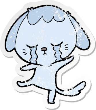 Bir insan tarafından çizilmiş, ağlayan bir köpeğin dertli çıkartması.