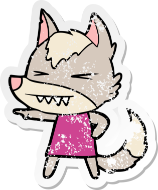 Bir insan tarafından çizilmiş kızgın bir kurt çizgi filminin sıkıntılı çıkartması.