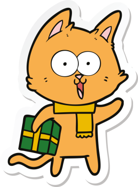 Bir insan tarafından çizilmiş komik bir çizgi film kedisinin çıkartması.