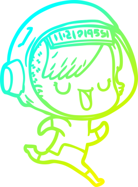 Bir insan tarafından çizilmiş soğuk gradyan çizgili astronot kadın çizimi.